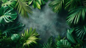 AI generated Tropical leaves arranged on minimalist surfaces, showcasing the beauty of nature in a minimalist way photo
