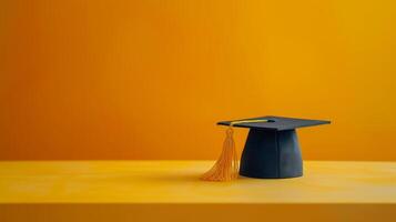 ai generado minimalista antecedentes presentando un solitario graduación gorra foto