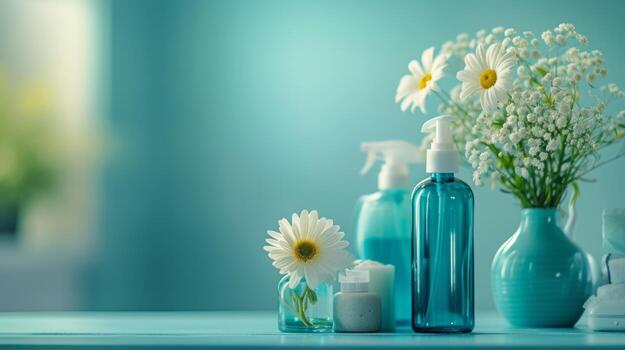 AI generated Clean and uncluttered backdrops enhanced by spring cleaning equipment photo