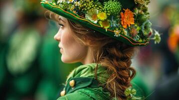 ai generado hermosa imágenes de personas vestido en tradicional irlandesa atuendo foto