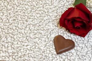 valentines day rose and chocolate with copy space photo