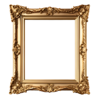 AI generated Antique Gold Picture Frame Isolated on Transparent Background png