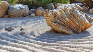 ai generado escaso Pinceladas representar rocas y arena, evocando el tranquilidad de un japonés jardín foto