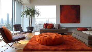 AI generated A bold, oversized pouf becomes a focal point in a sleek photo