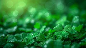 AI generated Pictures showcasing vibrant green shamrocks adorning streets photo