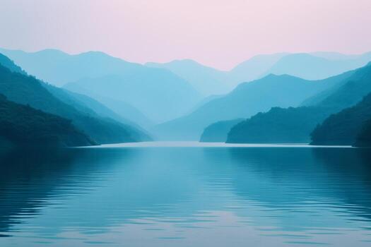 AI generated slow motion of mountains on calm lake in china photo