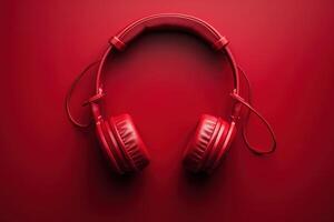 AI generated red headphones against a red background photo