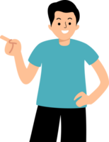 man in pointing pose showing pointing finger gesture to copyspace png