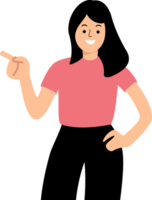 woman showing pointing finger gesture to blank space png