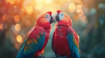 AI generated a pair of parrots kiss each other photo