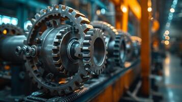 AI generated With gears whirring, it strikes a pose against a backdrop of industrial machinery photo