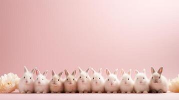 AI generated White Easter Bunnies in a Row on Pink photo