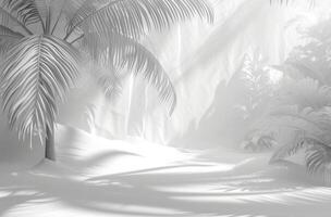 AI generated a background of a white room with a silhouette of a tropical tree photo