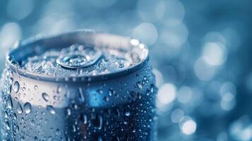 AI generated Condensation trickles down a frosty can, tempting with its effervescent allure photo