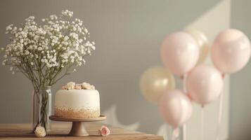 AI generated Refined decor against a minimalist backdrop, capturing the essence of birthday celebrations photo