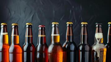 AI generated A collection of craft beer bottles showcasing a wide range of beer styles and flavors photo