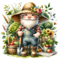 ai généré de bonne humeur gnome jardinier dans aquarelle style png