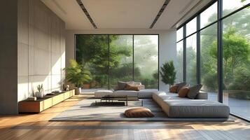 AI generated Sleek lines and minimalist decor define this contemporary living space photo