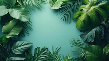 AI generated Minimalist compositions with vibrant tropical leaves photo