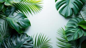 AI generated Minimalist compositions with vibrant tropical leaves photo
