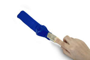 Hand holding paint brush blue png