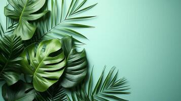 AI generated Sparse tropical leaves against clean backgrounds, evoking a sense of calmness and tranquility photo