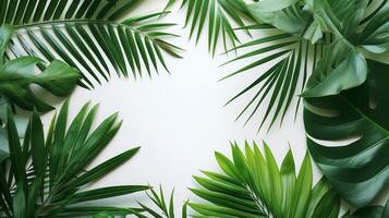 AI generated Minimalist compositions with vibrant tropical leaves photo