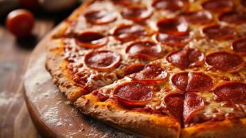 AI generated A classic pepperoni pizza, perfectly sliced and ready to be enjoyed. photo