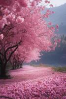 AI generated A majestic cherry blossom tree, its pink petals forming a canopy of serenity photo