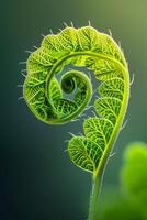 AI generated A lush green fern unfolding its intricate fronds photo