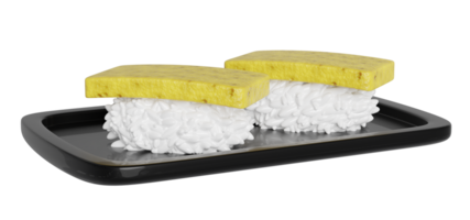 tamago nigiri su cibo vassoio, giapponese cibo isolato concetto, 3d rendere illustrazione png