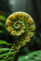 AI generated A lush green fern unfolding its intricate fronds photo