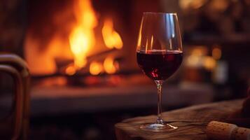 AI generated A relaxing evening by the fireplace, enjoying a glass of port wine with friends photo