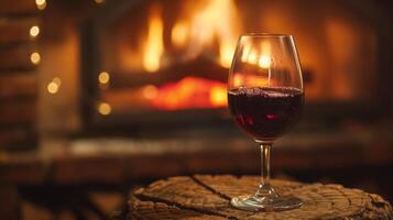 AI generated A relaxing evening by the fireplace, enjoying a glass of port wine with friends photo