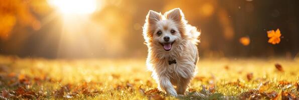 AI generated Beautiful fluffy dog walking in the grass photo