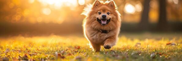 AI generated Beautiful fluffy dog walking in the grass photo