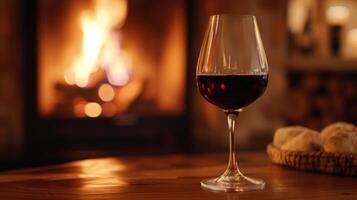 AI generated A relaxing evening by the fireplace, enjoying a glass of port wine with friends photo