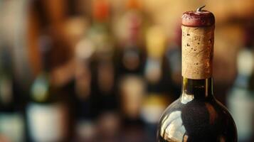 AI generated Close-up of a wine bottle being uncorked, capturing the anticipation of a fine vintage photo