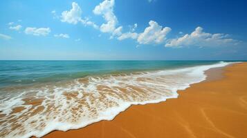 AI generated Golden sands merge with azure waters, inviting barefoot strolls along the coast photo