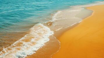 AI generated Golden sands merge with azure waters, inviting barefoot strolls along the coast photo