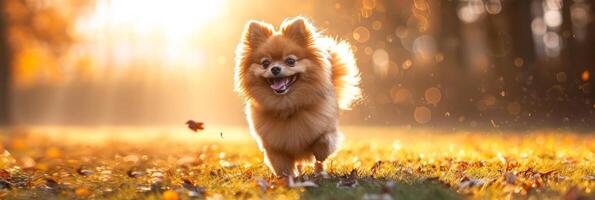 AI generated Beautiful fluffy dog walking in the grass photo