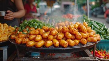 AI generated Vendors offer mouthwatering street food, from churros to empanadas photo