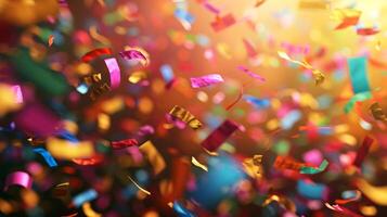 AI generated Colorful confetti adorns a bright background, evoking a sense of celebration and joy photo