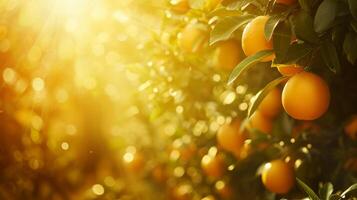 AI generated A radiant citrus grove bathed in golden sunlight, evoking warmth and positivity. photo