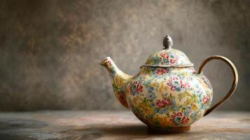 AI generated A vintage teapot with intricate floral patterns, evoking nostalgia for bygone eras photo