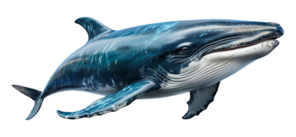 AI generated close up portrait of a whale, cut out design with a transparent background, generative ai png