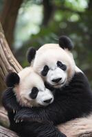 AI generated Two pandas share a moment of connection and companionship photo