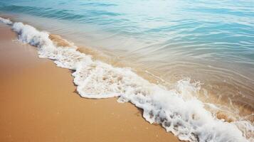 AI generated Gentle waves lap against the sandy shore, a tranquil oasis for relaxation photo
