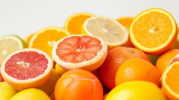 AI generated A mix of citrus fruits piled high, creating a visually appealing and appetizing composition photo