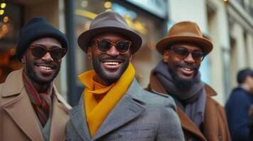 AI generated Stylish city gents, capturing the essence of urban life with bright smiles photo